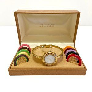 Vintage GUCCI 1100-L Women’s Gold Plated Watch with Interchangeable Color Bezels